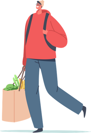 Man carrying grocery bag  Illustration