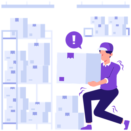 重い宅配箱を運ぶ男性  イラスト