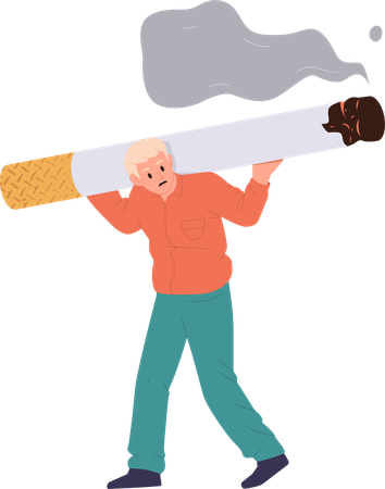 Man carrying huge cigarette on shoulders suffering from bad habit  イラスト