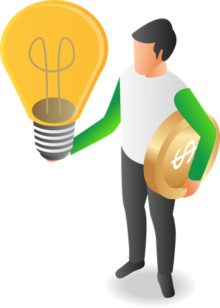 Man carrying idea lamp and money Illustration