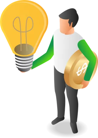 Man carrying idea lamp and money Illustration