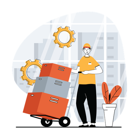 Man carrying logistic cart  Illustration