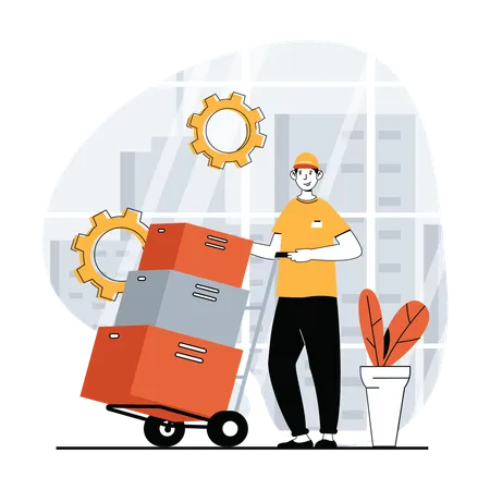 Man carrying logistic cart  Illustration