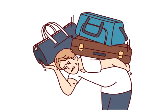 Man carrying luggage bags on back  Illustration