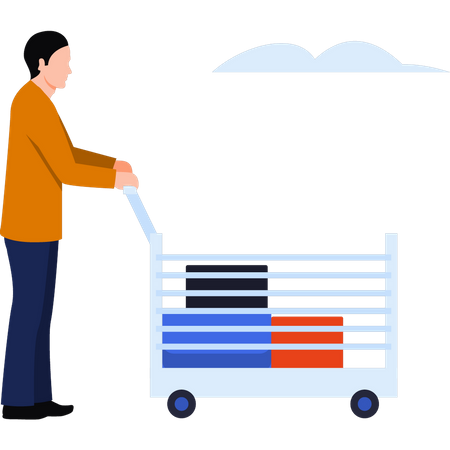 Man carrying luggage trolley  Illustration