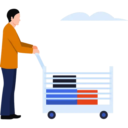 Man carrying luggage trolley  Illustration