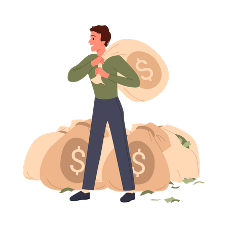 Man carrying money bag  Illustration