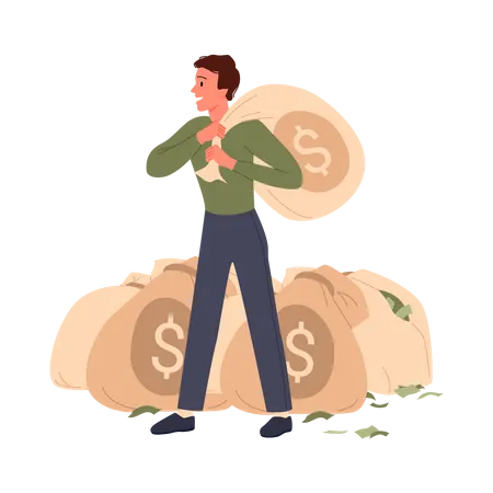 Man carrying money bag  Illustration