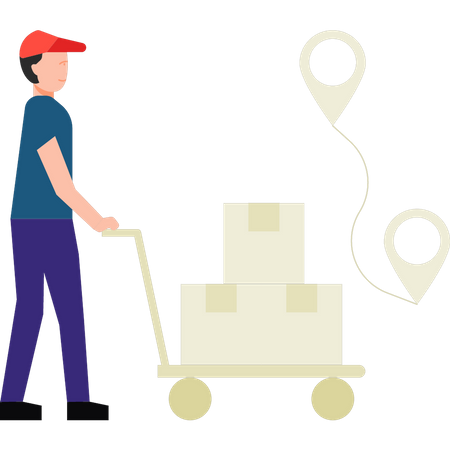 Man carrying package trolley  Illustration