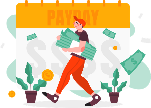 Man Carrying Paycheck  Illustration