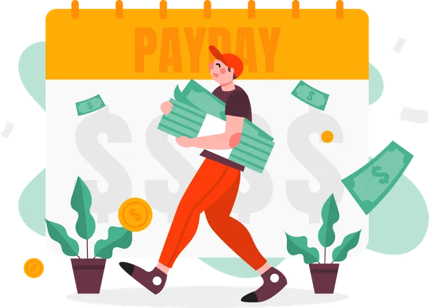 Man Carrying Paycheck  Illustration