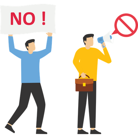 Man carrying protesting sign shouting on megaphone  Illustration