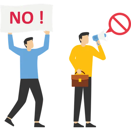 Man carrying protesting sign shouting on megaphone  Illustration