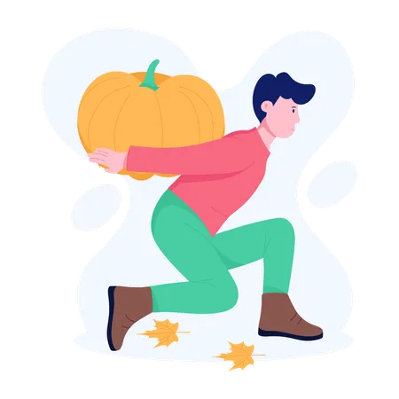 Man Carrying Pumpkin  Illustration