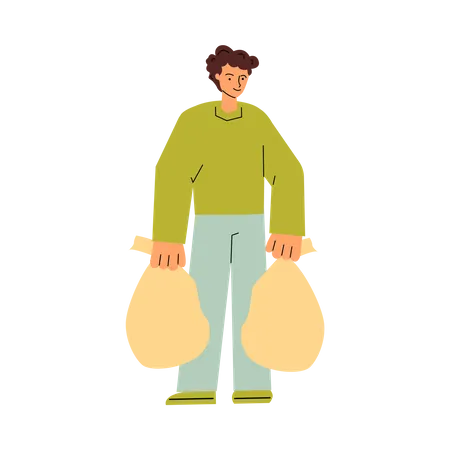 Man carrying rubbish bags  Illustration