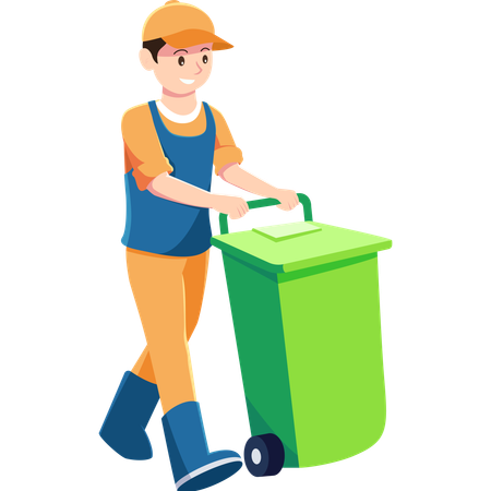 Man Carrying Trash Can  Illustration