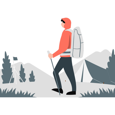 Man carrying traveling bag while climbing  Illustration