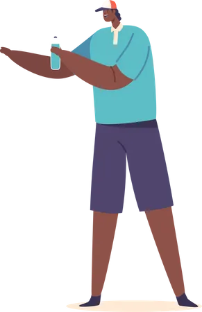 Man Carrying A Water Bottle To Stay Refreshed And Quench His Thirst While On The Go Black Male Character Prioritizing His Health And Well Being Cartoon People Vector Illustration Illustration