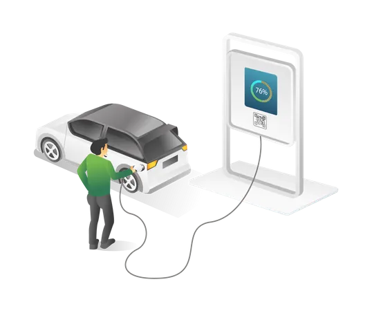 Man cashing electric car  Illustration