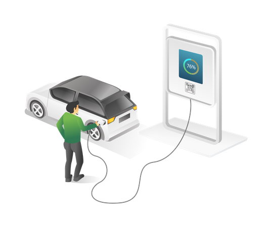 Man cashing electric car  Illustration