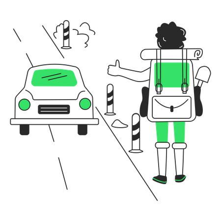 Man catches a hitchhiker's car Illustration
