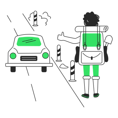 Man catches a hitchhiker's car Illustration