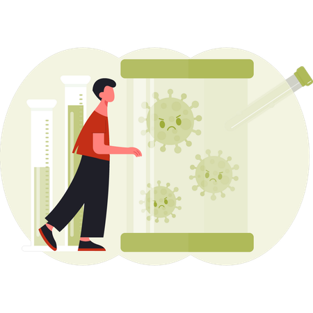 Man catching bacteria in jar  Illustration