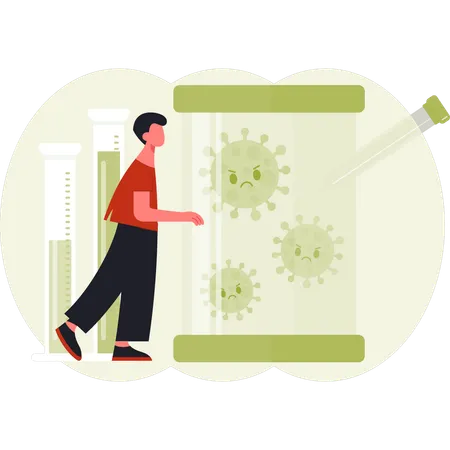 Man catching bacteria in jar  Illustration