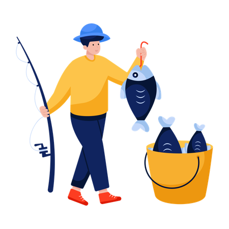 Man Catching fish  Illustration