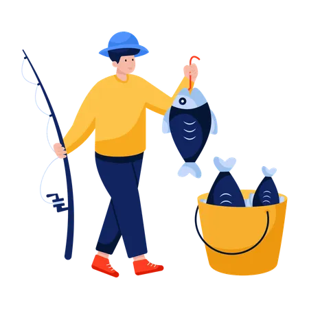 Man Catching fish  Illustration