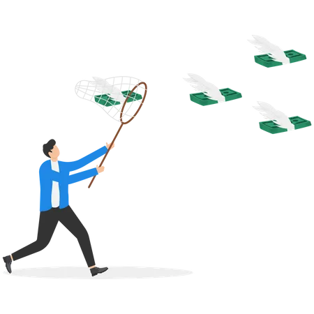 Man catching flying money  Illustration