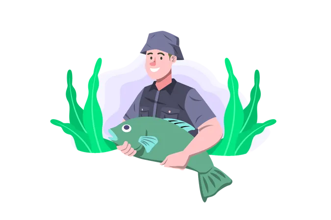 Man caught big fish Illustration