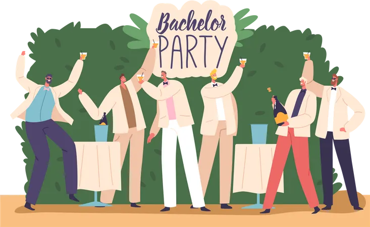 Man Celebrate Bachelor Party  Illustration