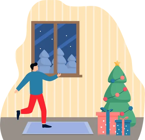 Man celebrate Christmas alone  Illustration