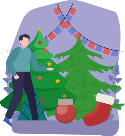 Man celebrate christmas  Illustration