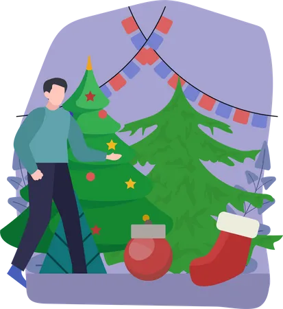 Man celebrate christmas  Illustration