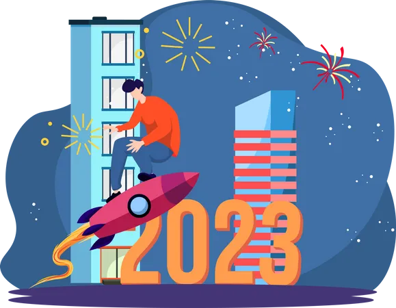 Man Celebrate New Year 2023  Illustration