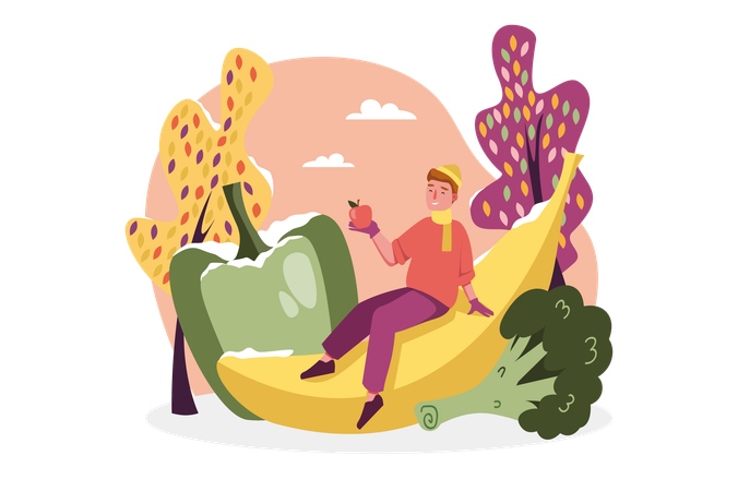 Man celebrates vegan day  Illustration