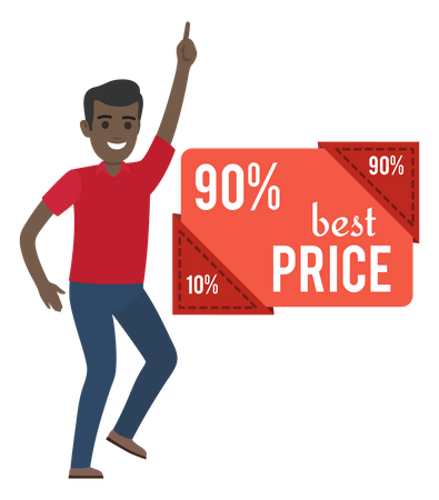 Man celebrating 90 percent sale  Illustration