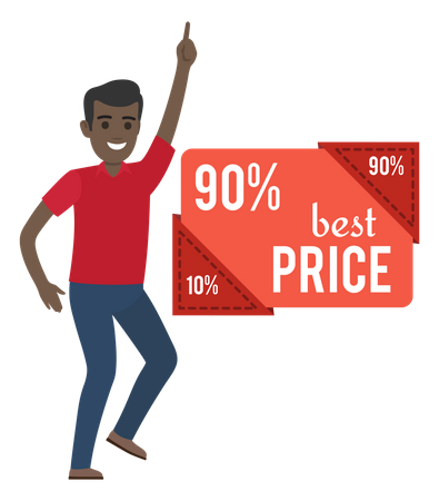 Man celebrating 90 percent sale  일러스트레이션