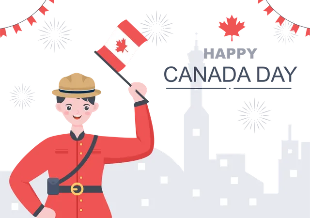 Man celebrating Canadian Independence day Illustration