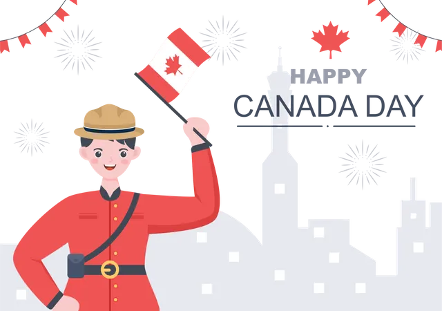 Man celebrating Canadian Independence day  Illustration