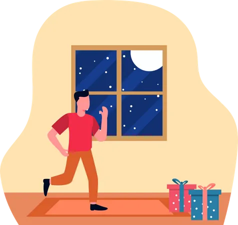 Man celebrating Christmas at home Illustration