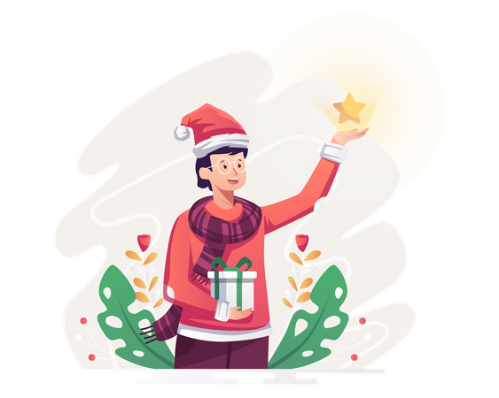 Man celebrating christmas  Illustration