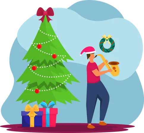 Man celebrating christmas  Illustration