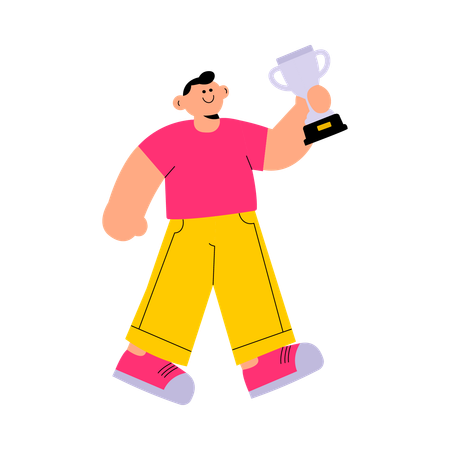 Man celebrating cryptocurrency achievement with trophy  Illustration