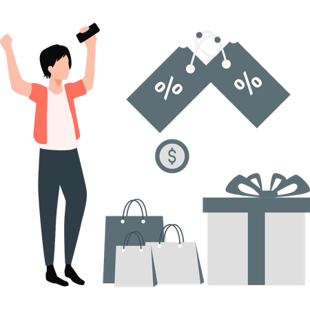 Man celebrating discount on  shopping  Illustration