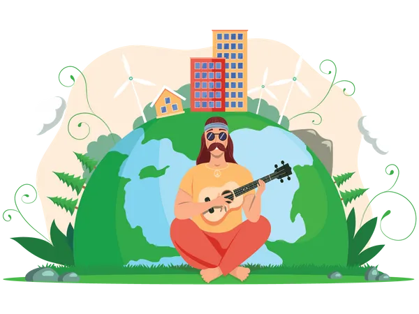 Man celebrating earth day  Illustration