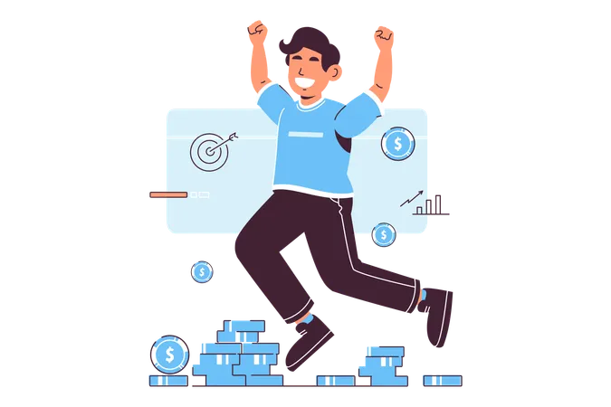 Man Celebrating Financial Freedom  Illustration