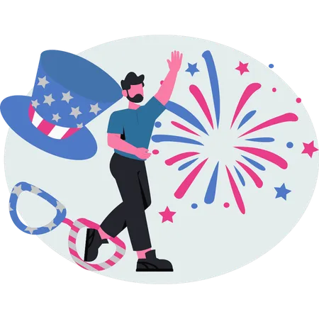 Man  celebrating fourth july independence day  Illustration